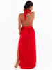 Сукня максі з вирізом халтер червоний C306