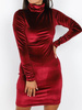 ELEGANCKA DOPASOWANA WELUROWA SUKIENKA Z GOLFEM rubinowa X204 k01