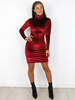 ELEGANCKA DOPASOWANA WELUROWA SUKIENKA Z GOLFEM rubinowa X204 k01