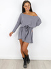 LUŹNA SUKIENKA Z PASKIEM KIMONO OVERSIZE grafitowa X182 d01