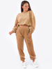 LUŹNY WELUROWY DRES KOMPLET BLUZA+SPODNIE beżowy B175 k01